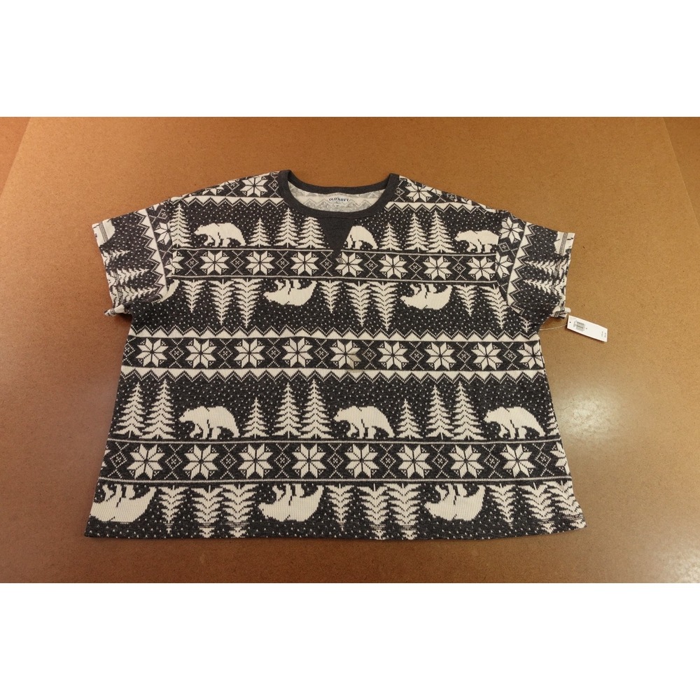Old Navy WOmens Size XL Gray Printed Waffle Knit Short Sleeve Pajama Top NWT